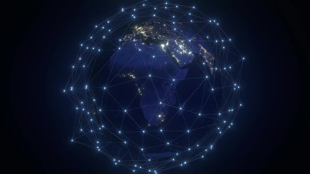 Planet Earth with Glowing Digital Plexus Network Zoom in to Australia - 3d 4k animation (3840 x 2160 px)