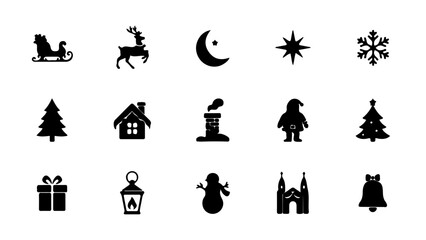 Fototapeta premium Black and white holiday symbols arranged in decorative grid pattern