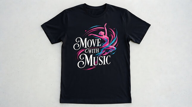 Black t-shirt with colorful floral butterfly design