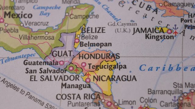 Close Up Macro View Map Of Central America And Caribbean Countries