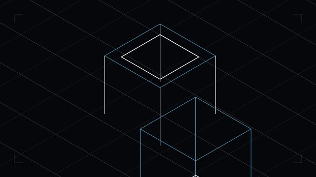 Abstract isometric motion background featuring geometric wireframe cubes