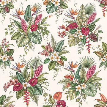 Exotic Tropical Flower Seamless Pattern