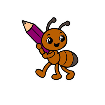 cute ant with pencil cartoon