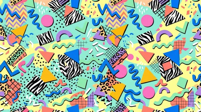 Retro 80s 90s seamless pattern background with geometric shapes