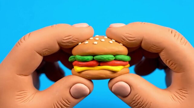 Tiny Handmade Burger Held Between Two Fingers.