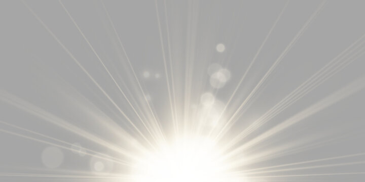 An intense bright light burst radiates from the center of the image. Soft golden rays extend outward in multiple directions with varying thickness. Subtle circular bokeh elements enhance.