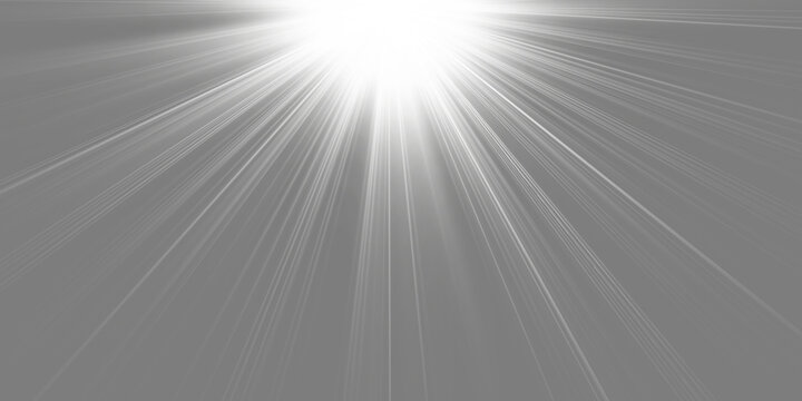 Radiant white light beams burst from the upper center of the frame. The intense rays are sharp, luminous, and fan out against a stark black background.
