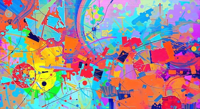 Vibrant Abstract Digital Artwork With Colorful Geometric Shapes.