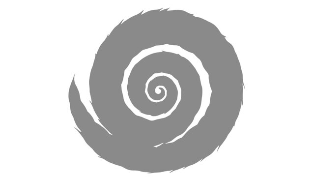 Grey spiral swirl vortex graphic element with jagged edges isolated on white background