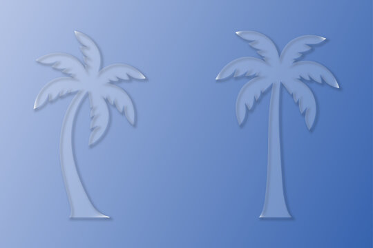 Modern blue tropical palm tree icons in a stylish glass morphism set