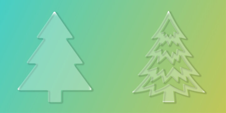 Modern christmas tree icons in a stylish frosted glass morphism set design