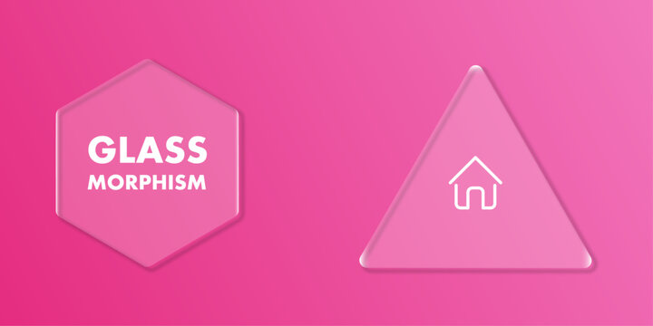 Modern pink abstract glass morphism set featuring geometric shapes and icon elements