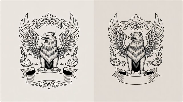 Vintage Ornamental Eagle Emblem Illustrations.