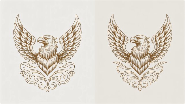 Vintage ornamental eagle emblem with decorative wings and scrollwork.