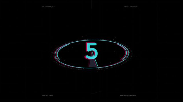 Futuristic countdown timer HUD animation with digital interface