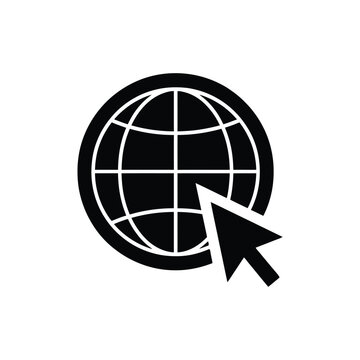 Internet globe cursor icon with internet computer connection