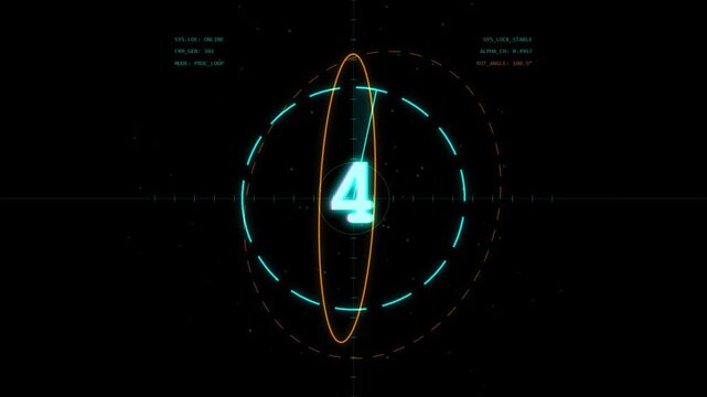 Futuristic countdown timer HUD animation with digital interface