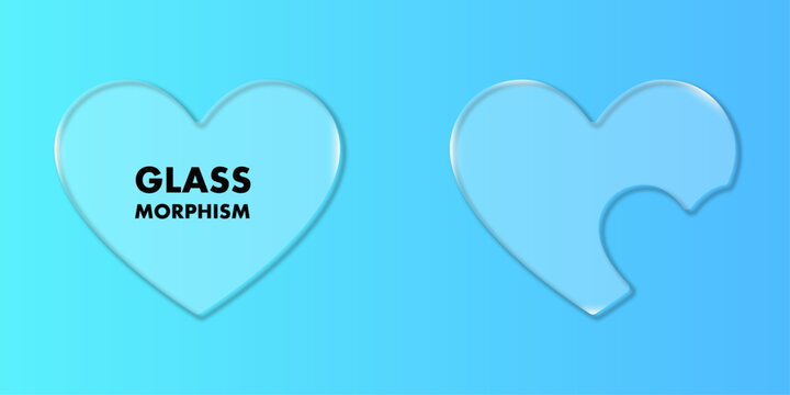 Abstract heart shapes featuring modern glass morphism design elements on a soft blue background