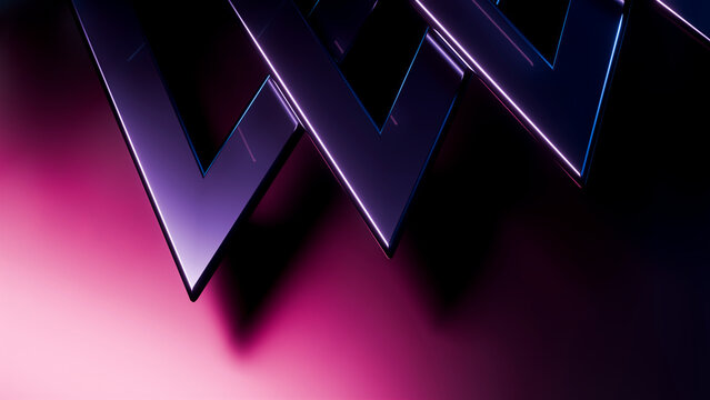 Abstract glowing metallic triangles on dark gradient background