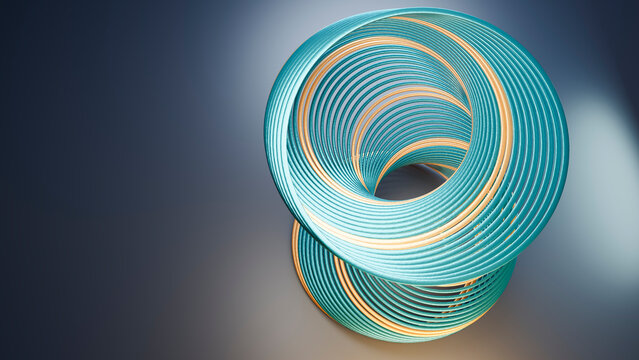 Abstract blue and orange 3d concentric spiral rings