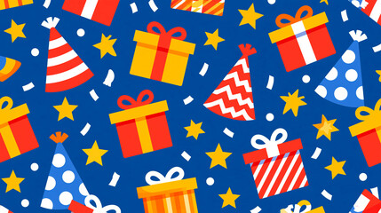 Obraz premium Seamless pattern combining party and gift-themed items, celebration design, with copy space