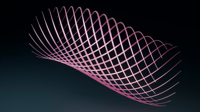 Pink curved abstract grid wave in digital 3d render