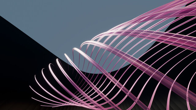 Abstract 3d rendering of twisting pink wave lines