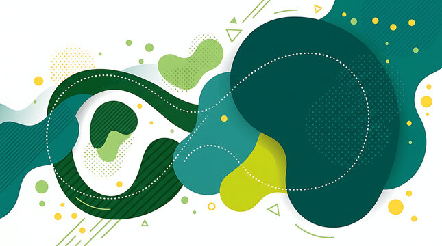 Abstract green liquid fluid shapes graphic element with geometric patterns and copy space