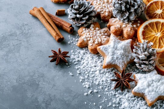 Festive Christmas Cookies with Cinnamon, Star Anise, and Pine Cones