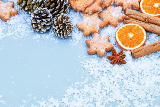 Christmas Cookies and Festive Winter Spices with Pinecones