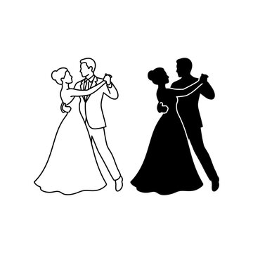 Wedding couple dancing in formal attire icon set with bride and groom wedding dance wedding ceremon