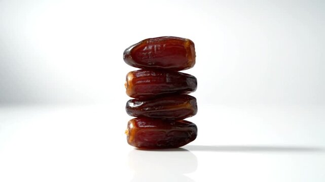 Fresh Dates Falling and Stacked on White Background.