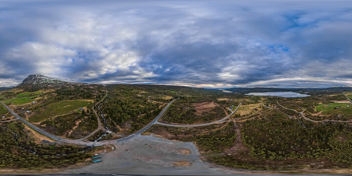 360 panorama Aerial view of spring scenery in Norway - Scandinavia