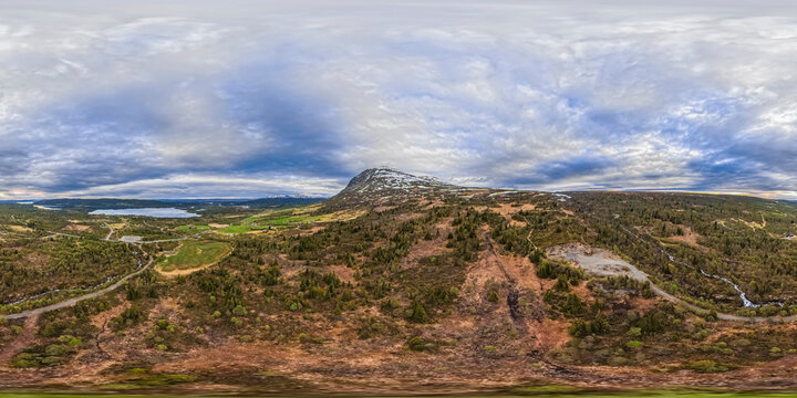 360 panorama Aerial view of spring scenery in Norway - Scandinavia