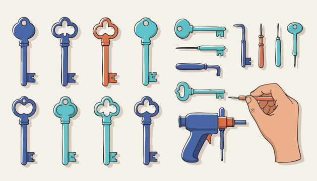 various keys and lockpicks illustration