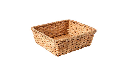 Obraz premium Empty rectangular wicker basket tray isolated on transparent background