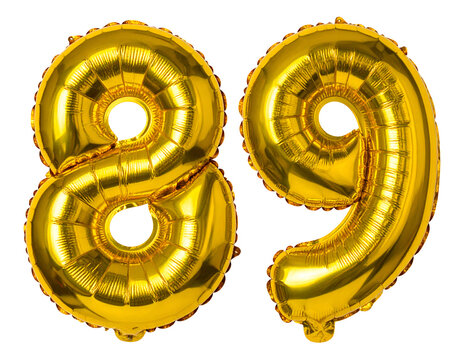 Golden number 89 balloons, isolated on white background, celebration element