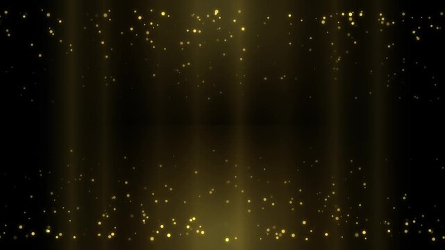Golden Particles Floating on Dark Background with Vertical Light Beams Abstract Motion Graphic Video