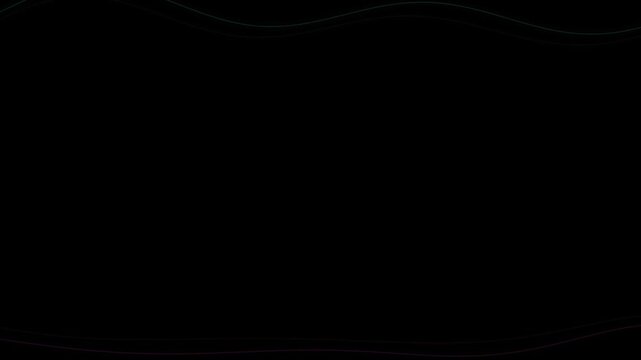 Abstract Wavy Lines Moving in Rhythmic Patterns with Gradient Colors on a Dark Black Background
