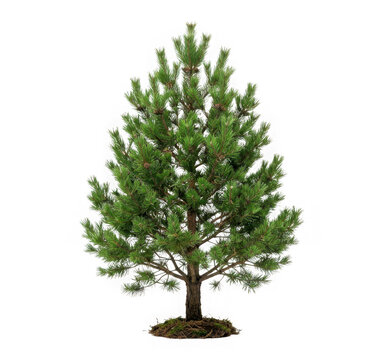 Small pine tree with green needles isolated on transparent background