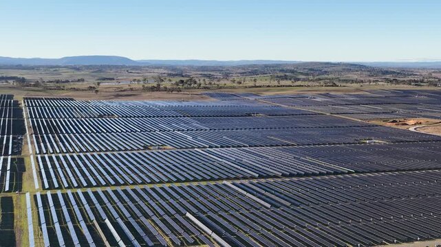 Aerial View of Large Scale Solar Farm in Rural Australia
