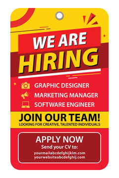 We Are Hiring job recruitment flyer template Tag icon logo vector illustration.