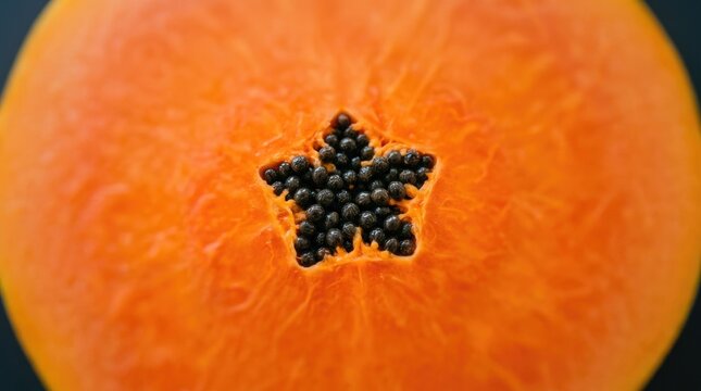 Papaya seed texture, fruit background for tropical wellness branding, healthy packaging, smoothie presentation and editorial cover, close-up, centered composition surrounded by generous negative spac