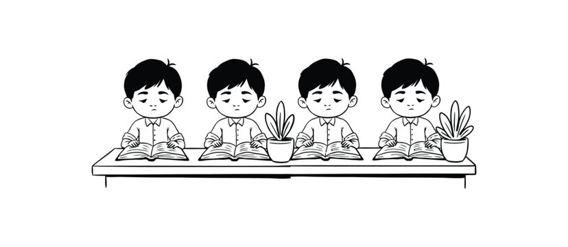 People icon vector illustration of group at desk with students