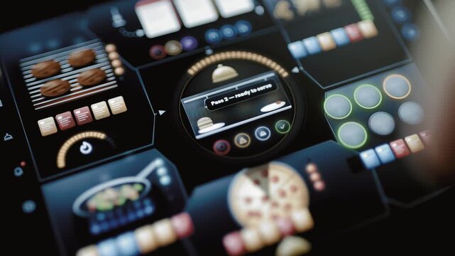Finger confirms completed dishes on kitchen dashboard
