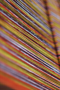 Close-up of a colorful woven fabric, Thimphu, Bhutan