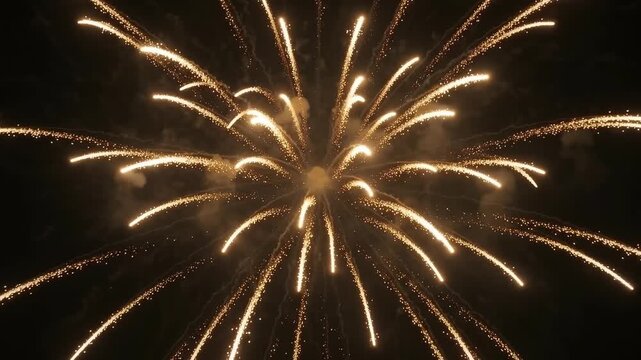 Golden Fireworks Exploding in the Night Sky During a Celebration Event