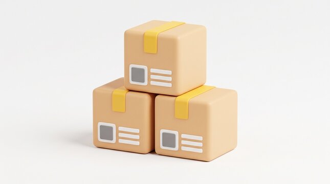 3D stacked parcel boxes isolated on white background for e-commerce, express delivery, package logistics concept cargo shipping, courier service online order