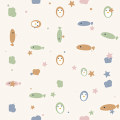 Obraz premium Ocean Lullaby Seamless Nursery Pattern — Blush & Sage