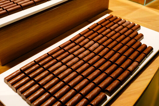 Tray filled with many chocolate bonbons